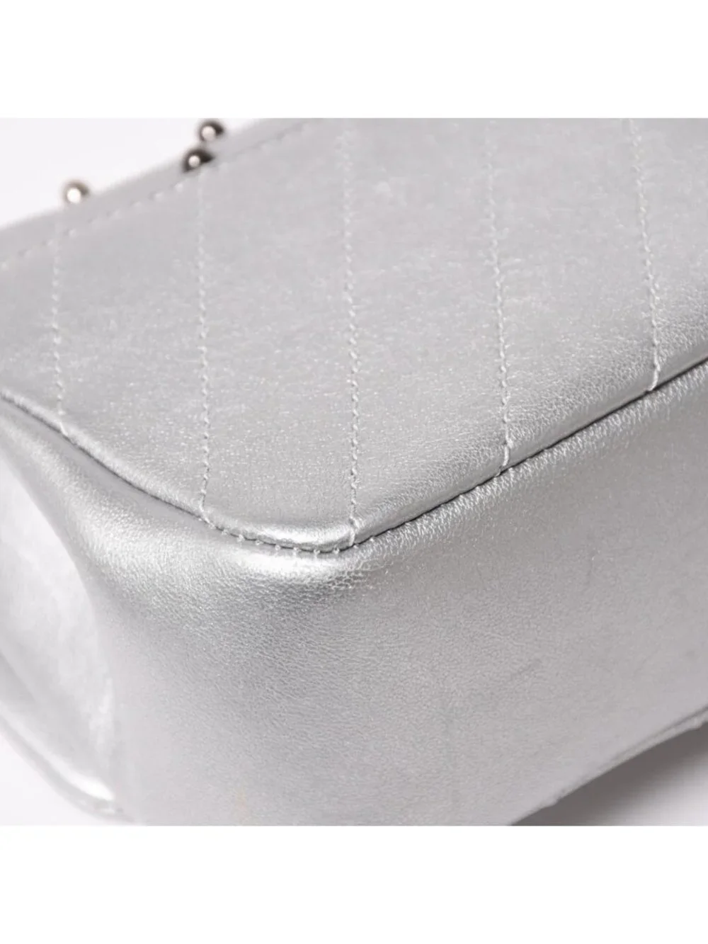 Chanel Chevron Stud Wars Chain Shoulder Bag CC Logo Calfskin Silver